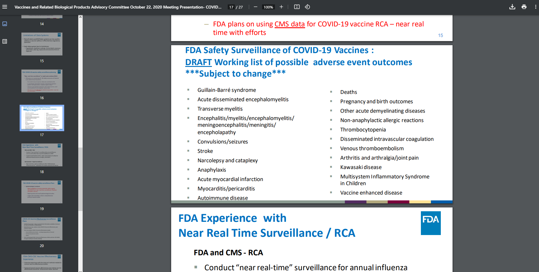 FDA Safety Surveillance of COVID-19 Vaccines : DRAFT Working list of possible adverse event outcomes
